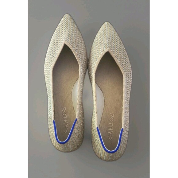 Rothys The Point II Gold Stripe  Metallic Gold Ballet Knit Flats Womens 6.5 New - Picture 1 of 8
